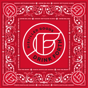 Drink Forth bandana with logo. Forth Distilled Goods Bend, Oregon.